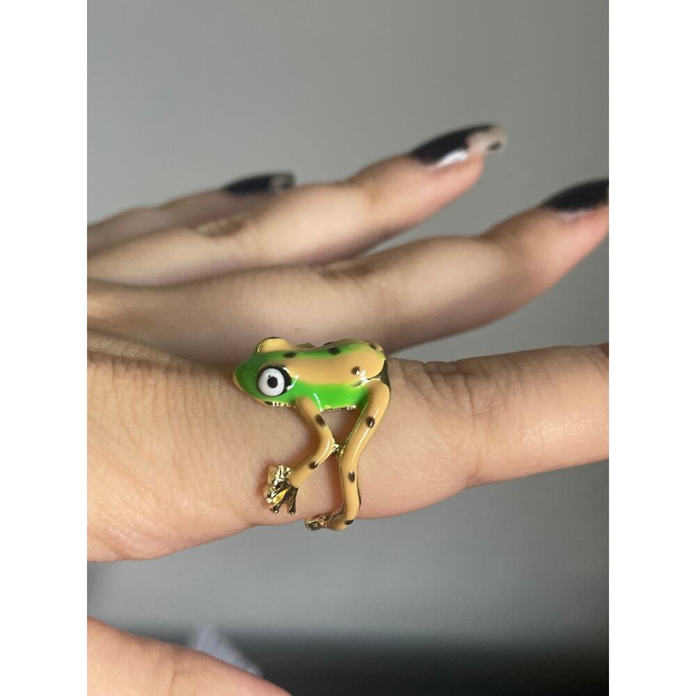 Green Frog Ring with Gold Accents adjustable